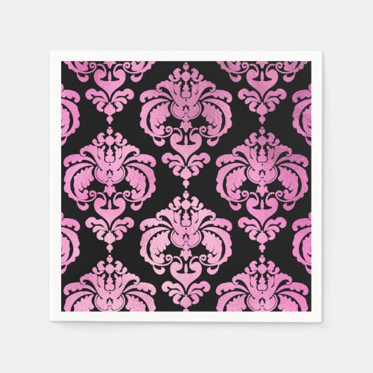 Pink & Black Damask Vintage Wedding Event Party Servetten (Voorkant)
