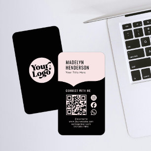 Pink Black Digital Connect QR-code voor sociale me Visitekaartje
