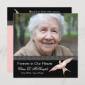 Pink Black Dove Vrouwen Foto Begrafenisaankondigin Kaart (Voorkant / Achterkant)