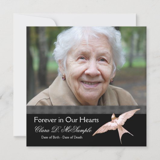 Pink Black Dove Vrouwen Foto Begrafenisaankondigin Kaart (Voorkant)