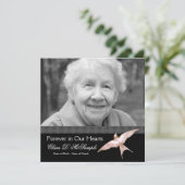 Pink Black Dove Vrouwen Foto Begrafenisaankondigin Kaart (Staand voorkant)