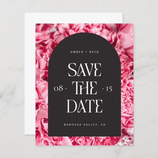 Pink Black Floral Arch Modern Save the Date (Voorkant / Achterkant)