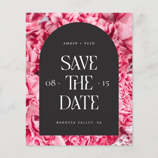Pink Black Floral Arch Modern Save the Date (Voorkant)