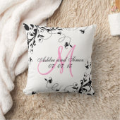Pink Black Floral Wedding Keepslag Pillow Kussen (Deken)
