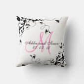 Pink Black Floral Wedding Keepslag Pillow Kussen (Achterkant)