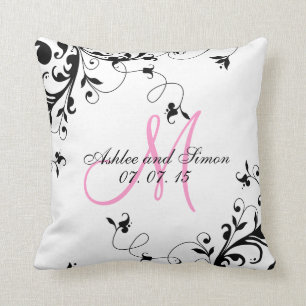 Pink Black Floral Wedding Keepslag Pillow Kussen