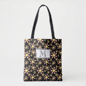 Pink Black Flower Pattern Monogram Floral Tote Bag (Voorkant)