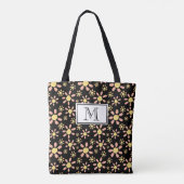 Pink Black Flower Pattern Monogram Floral Tote Bag (Achterkant)