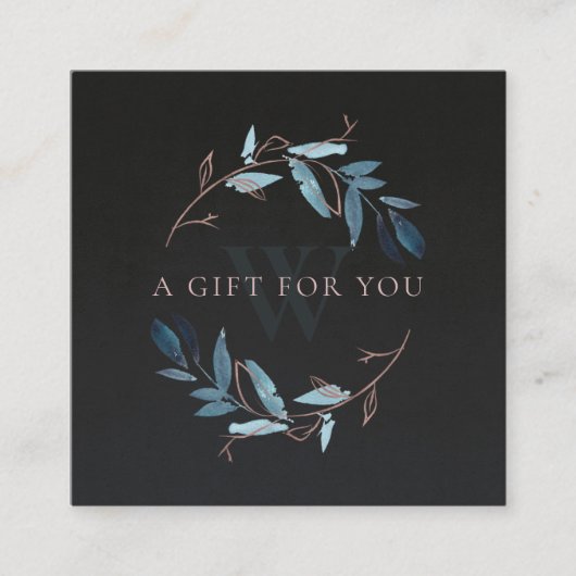 PINK BLACK FOLIAGE INITIAAL WREATH GIFT CERTIFICAT VIERKANTE VISITEKAARTJE (Voorkant)