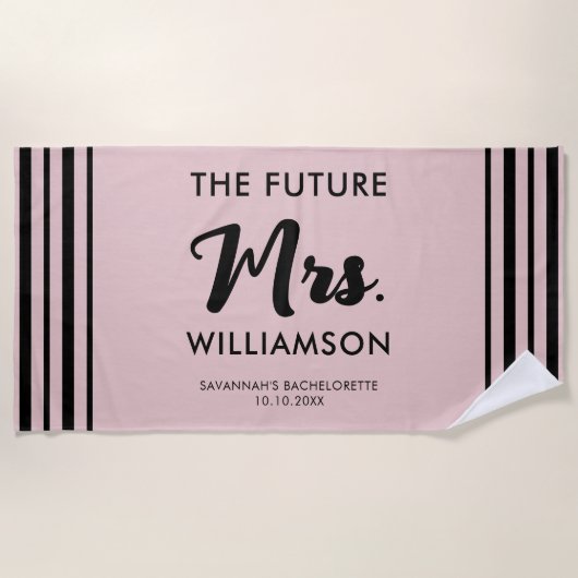 Pink Black Future Mrs. Achternaam Bachelorette Par Strandlaken (Voorkant)