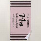 Pink Black Future Mrs. Achternaam Bachelorette Par Strandlaken (Voorkant)