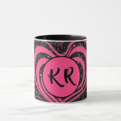Pink Black Glam Abstract Heart Monogram Initials Mok (Midden)