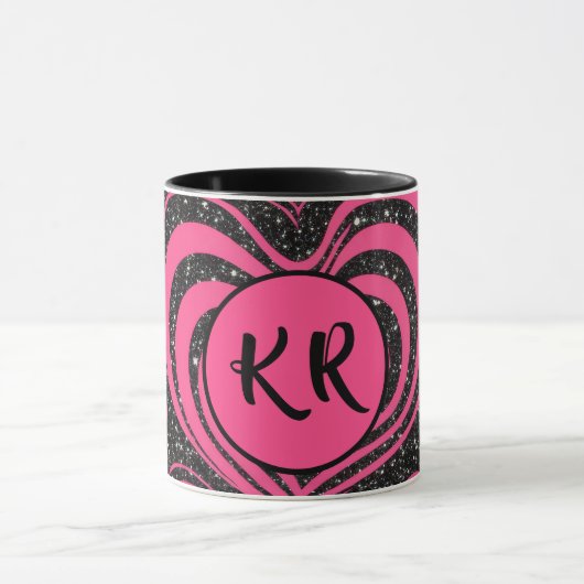 Pink Black Glam Abstract Heart Monogram Initials Mok (Midden)