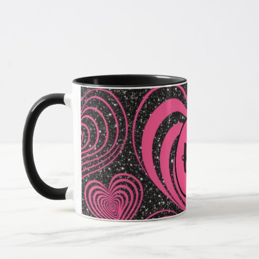 Pink Black Glam Abstract Heart Monogram Initials Mok (Links)
