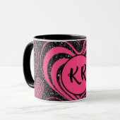 Pink Black Glam Abstract Heart Monogram Initials Mok (Voorkant links)