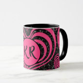 Pink Black Glam Abstract Heart Monogram Initials Mok (Voorkant rechts)