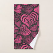 Pink Black Glam Abstract Heart Pattern Bad Handdoek (Handdoek)