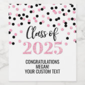 Pink Black Glitter Klasse van 2025 Afstuderen Wijn Etiket (Enkel label)