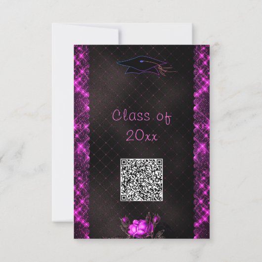 Pink Black Glitter QR Code Afstuderen Uitnodiging (Achterkant)