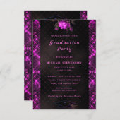 Pink Black Glitter QR Code Afstuderen Uitnodiging (Voorkant / Achterkant)