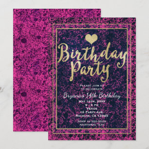 Pink & Black Gold BIRTHDAY PARTIJ Moderne uitnodig Kaart