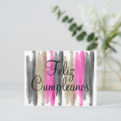 Pink Black Gold Glitter Feliz Cumpleanos Briefkaart (Staand voorkant)
