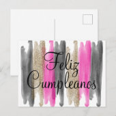Pink Black Gold Glitter Feliz Cumpleanos Briefkaart (Voorkant / Achterkant)