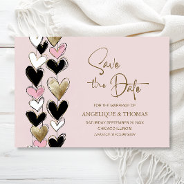 Pink Black Gold Hearts Wedding Save the Date