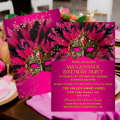 Pink Black Gold Masks Masquerade Birthday Party Kaart