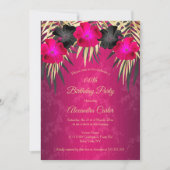 Pink Black Gold Palms Hibiscus Damask Party Kaart (Voorkant)