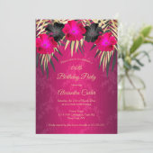 Pink Black Gold Palms Hibiscus Damask Party Kaart (Staand voorkant)