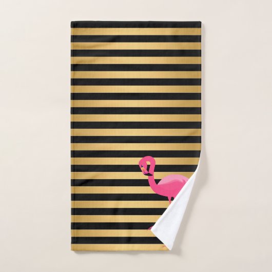 PINK BLACK GOLD STRIPE FLAMINGO BATHROOM TOWEL SET BAD HANDDOEK (Handdoek)