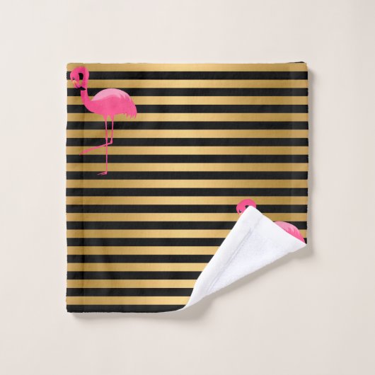 PINK BLACK GOLD STRIPE FLAMINGO BATHROOM TOWEL SET BAD HANDDOEK (Wasdoekje)