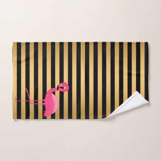 PINK BLACK GOLD STRIPE FLAMINGO BATHROOM TOWEL SET BAD HANDDOEK (Handdoek)