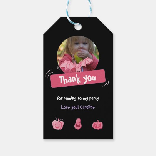 Pink & Black Halloween verjaardag bedankt Cadeaulabel (Voorkant)