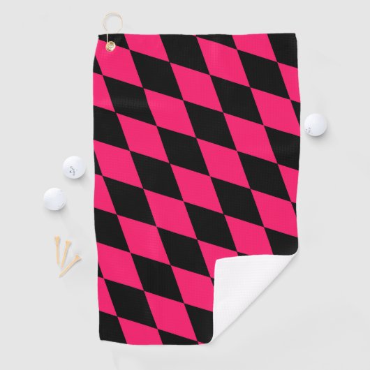Pink Black Harlequin Diamonds Checkers Design Golfhanddoek (Insitu)