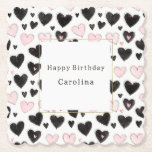 Pink Black Hearts Birthday Kartonnen Onderzetters<br><div class="desc">Pink Black Hearts Birthday</div>