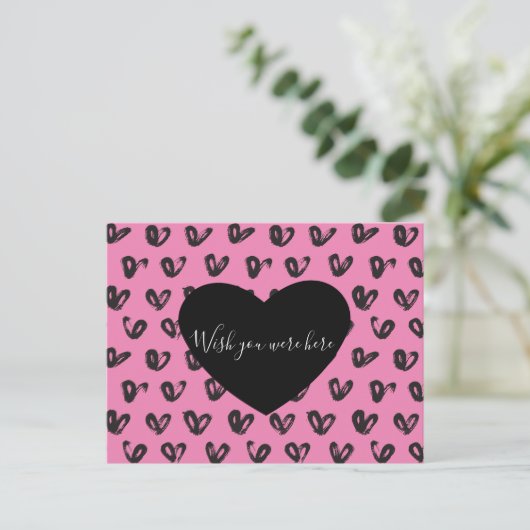 Pink Black Hearts Briefkaart (Staand voorkant)