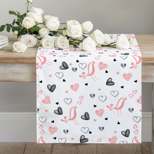 Pink Black Hearts Cute Love You Gift Table Runner Lange Tafelloper