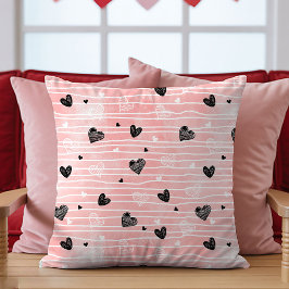 Pink Black Hearts Sketch Pillow Best Valentine’s Kussen