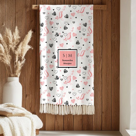 Pink Black Hearts Sweet I Love You Wedding Gift Fleece Deken