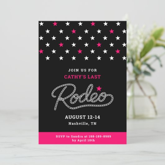 Pink Black Her Last Rodeo Bachelorette Party Kaart (Staand voorkant)