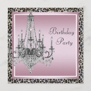 Pink Black Leopard Chandelier Birthday Party Kaart