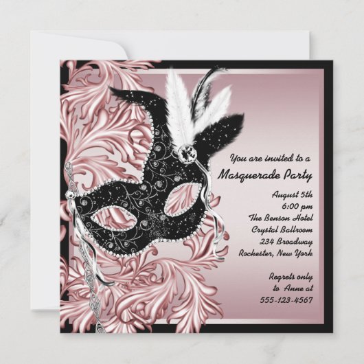 Pink Black Mask Pink Black Masquerade Party Kaart (Voorkant)