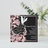 Pink Black Mask Pink Black Masquerade Party Kaart (Staand voorkant)