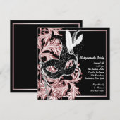 Pink Black Mask Pink Masquerade Party Kaart (Voorkant / Achterkant)