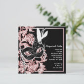 Pink Black Mask Pink Masquerade Party Kaart (Staand voorkant)