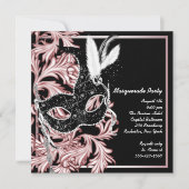 Pink Black Mask Pink Masquerade Party Kaart (Voorkant)