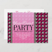 Pink Black Modern Funk Party Invitation sjabloon (Voorkant / Achterkant)