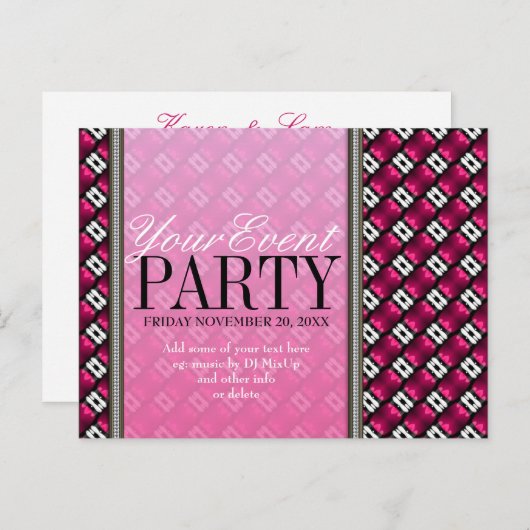 Pink Black Modern Funk Party Invitation sjabloon (Voorkant / Achterkant)